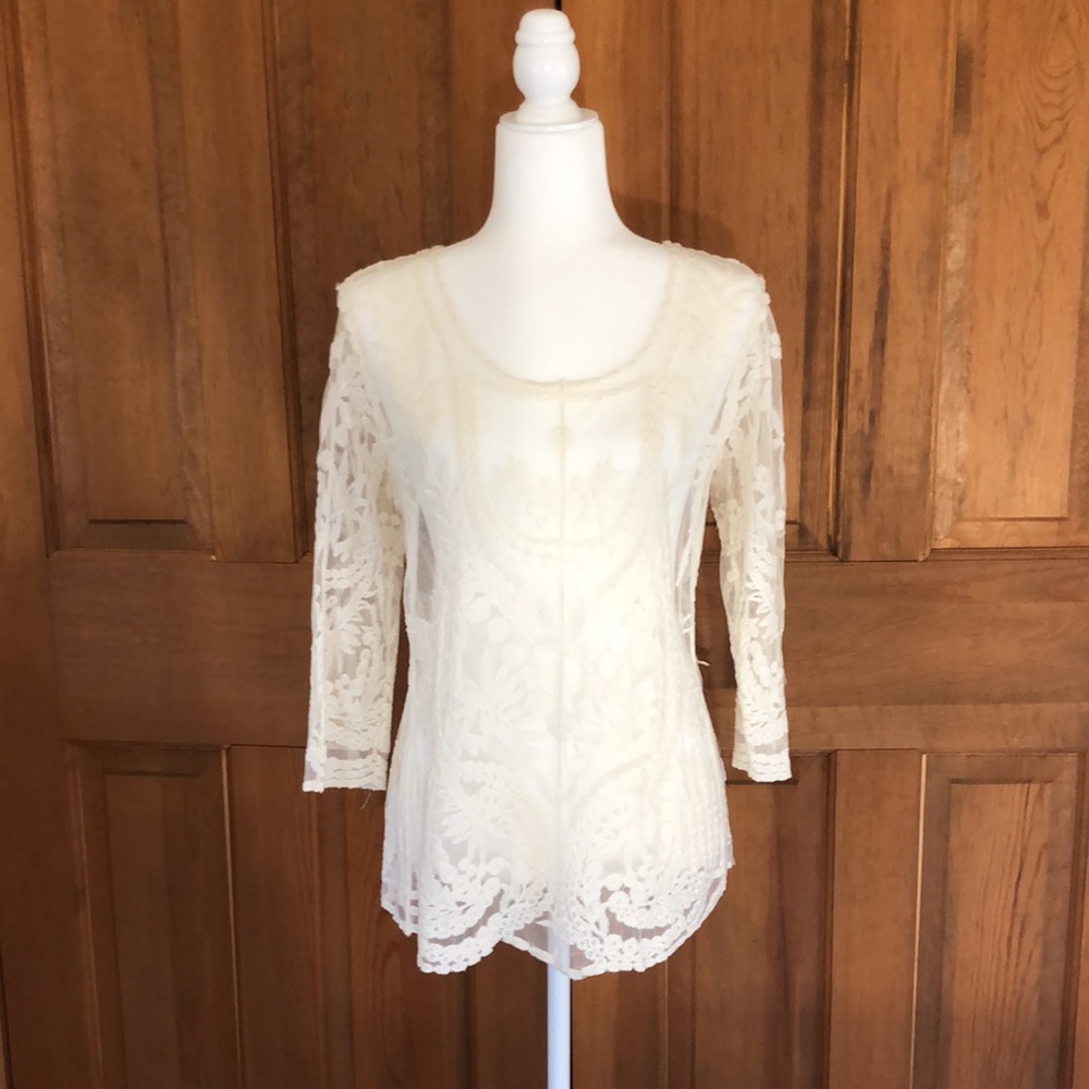 St. Tropez Sheer Ivory Blouse SZ L